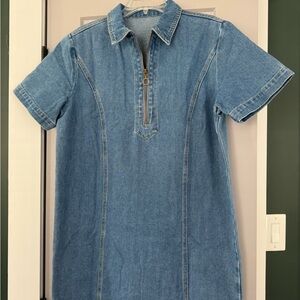 Source Unknown Blue Denim Midi Dress with Zip Collar